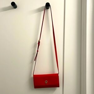 Cole Haan Red Crossbody Bag With Shoulder Strap and Gold Accents